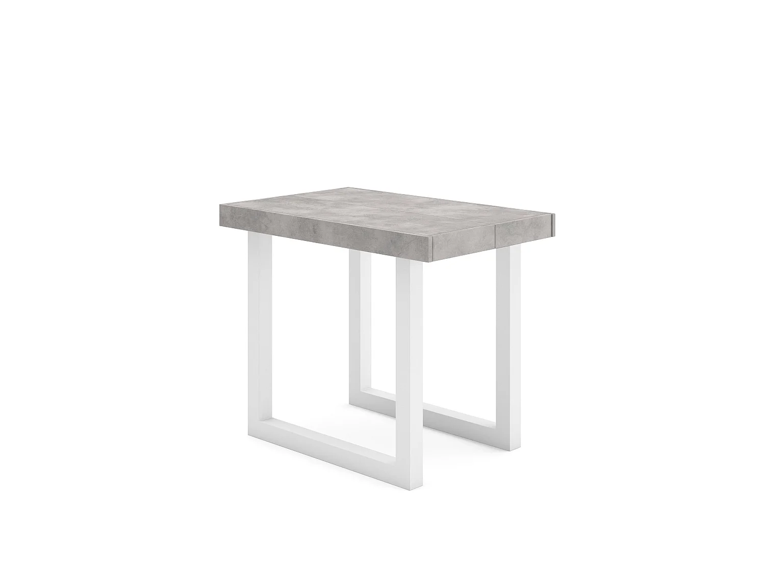 Table console extensible, 180x90x73cm, Pour 8 personnes, Pieds bois massif, Blanc et ciment