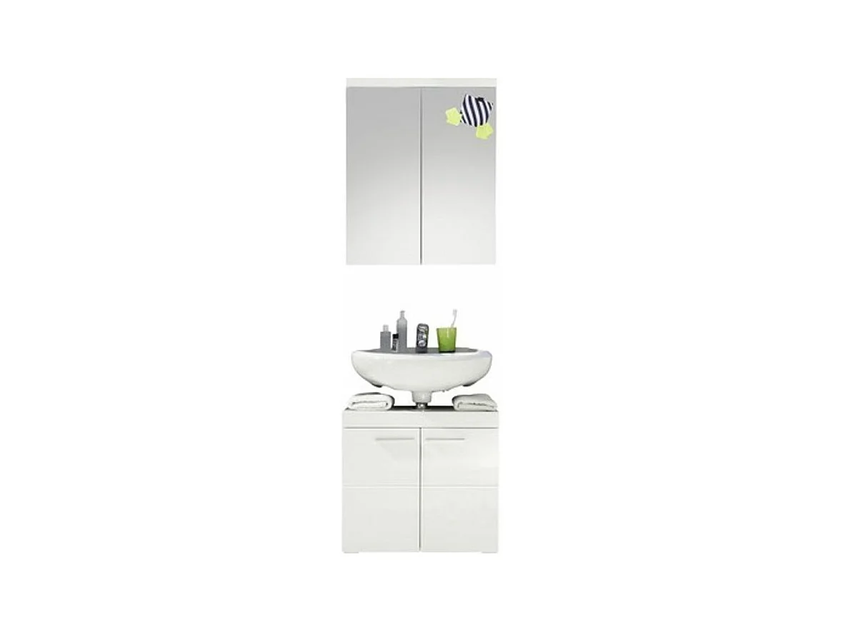 Ensemble meuble vasque et armoire mural avec miroir blanc brillant Kelia