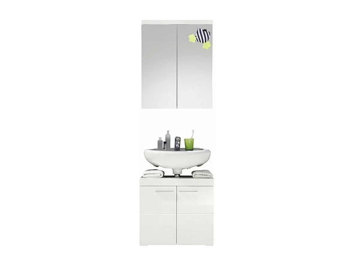 Ensemble meuble vasque et armoire mural avec miroir blanc brillant Kelia