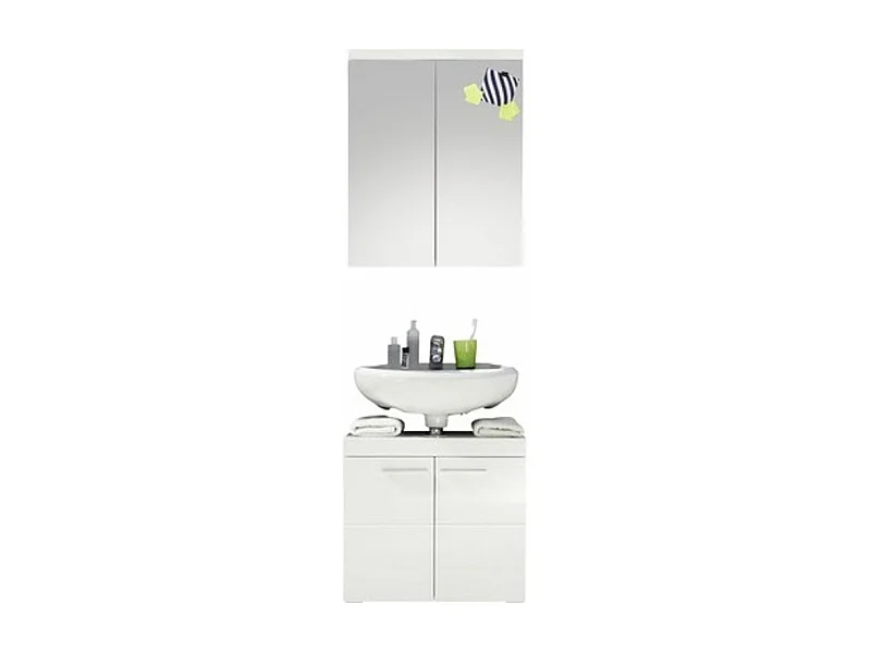 Ensemble meuble vasque et armoire mural avec miroir blanc brillant Kelia