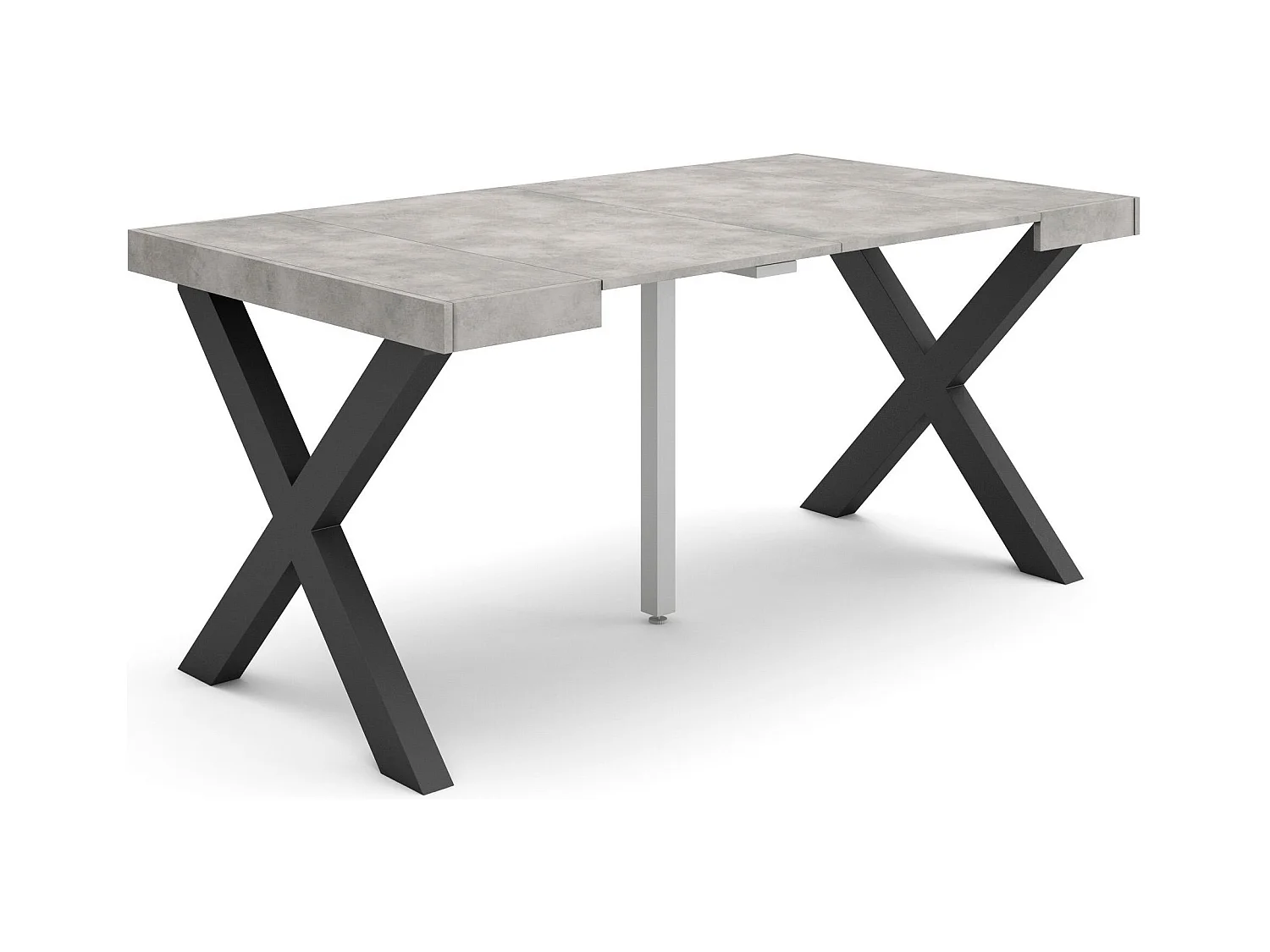 Table console extensible, 160x90x73cm, Pour 8 personnes, Pieds bois massif, Ciment
