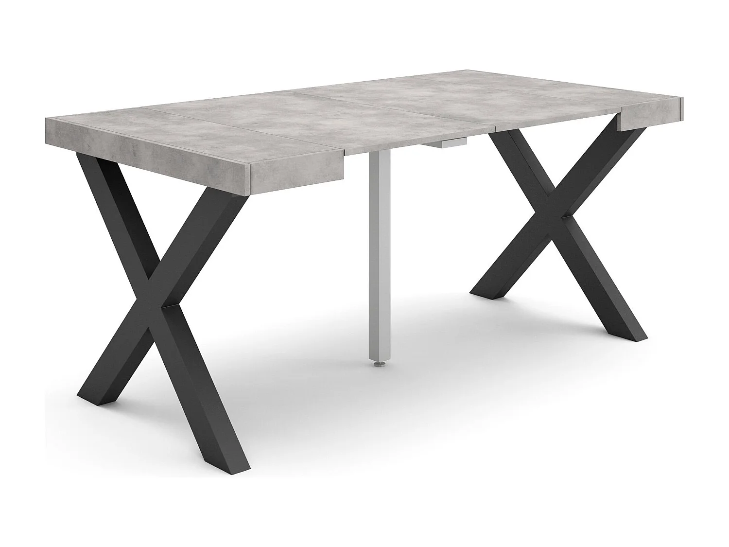 Uitschuifbare Consoletafel, 160x90x73cm, Voor 8 personen, Massief houten poten, Cement