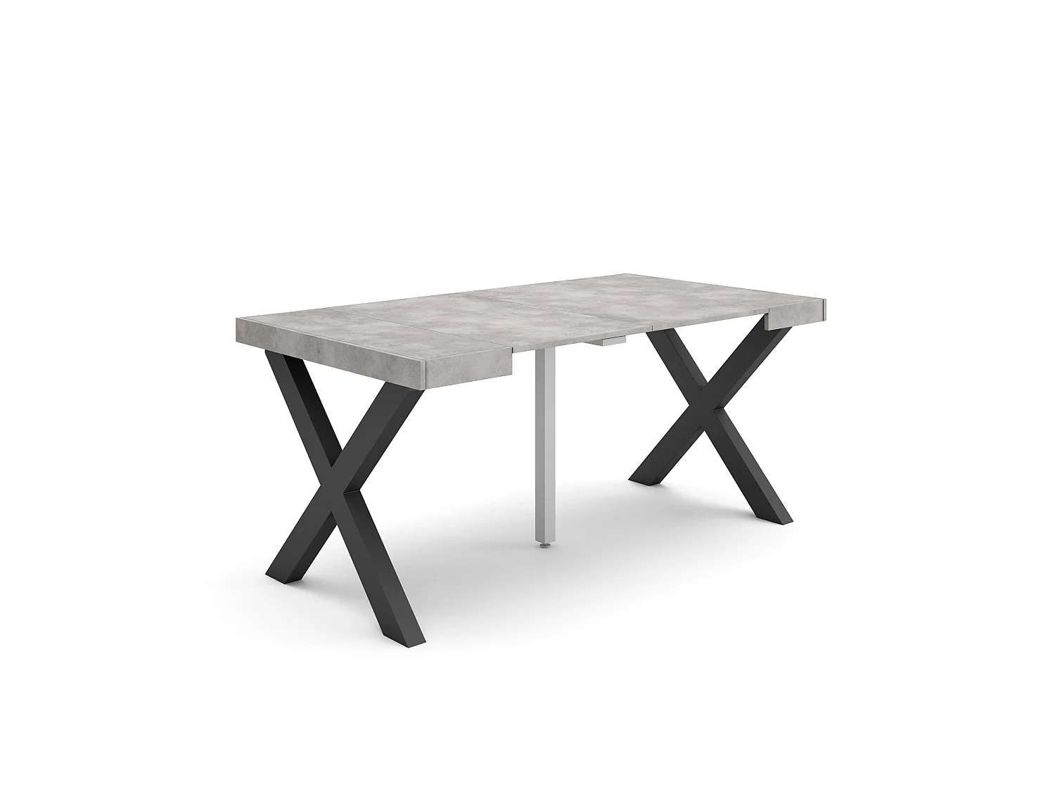 Table console extensible, 160x90x73cm, Pour 8 personnes, Pieds bois massif, Ciment