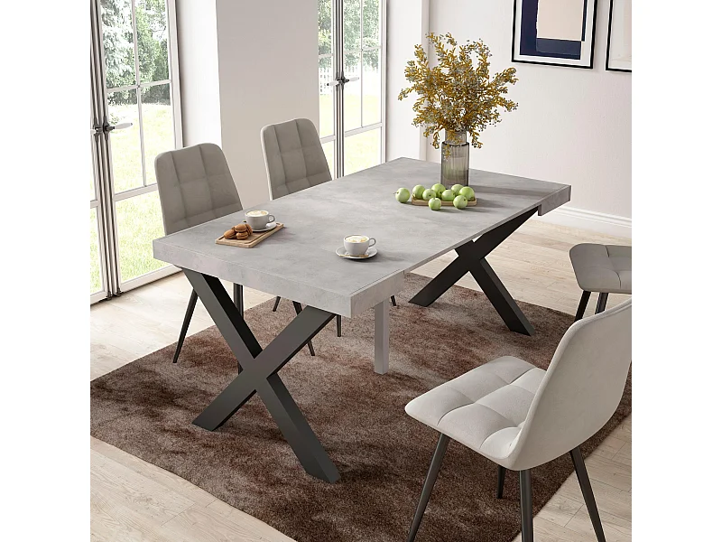 Ausziehbarertisch, 160x90x73cm, Für 8 Gäste, Massivholz Beine, Zement