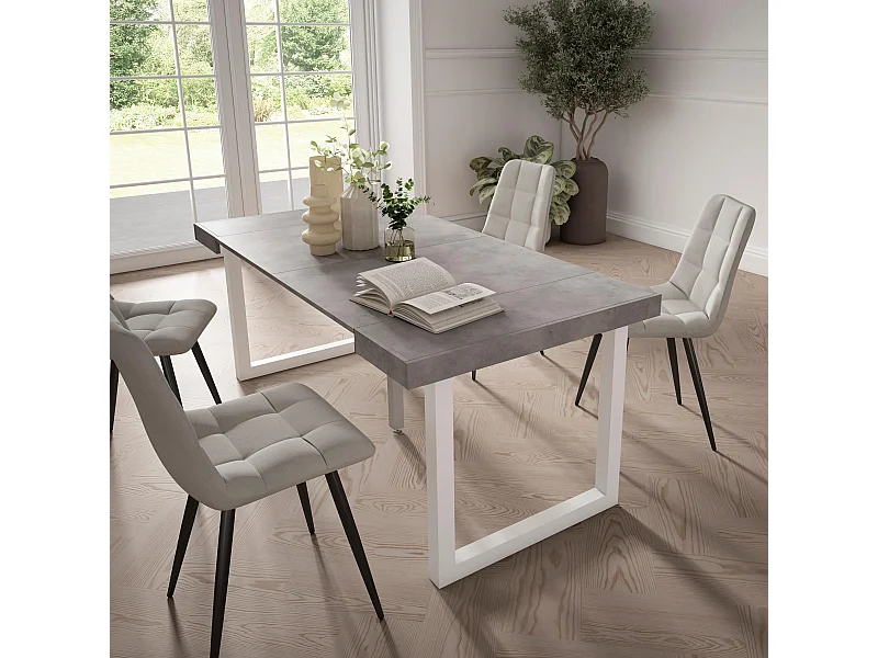 Mesa Consola Extensível, 180x90x73cm, Para 8 pessoas, Pés de madeira, Cimento