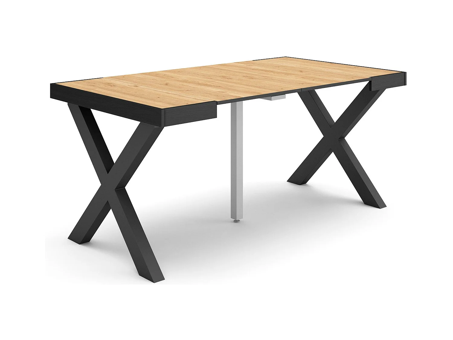 Table console extensible, 160x90x73cm, Pour 8 personnes, Pieds bois massif, Chêne