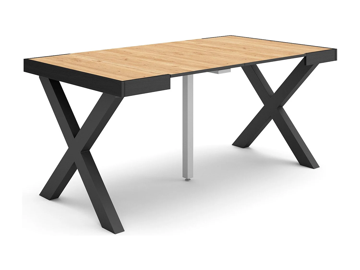 Table console extensible, 160x90x73cm, Pour 8 personnes, Pieds bois massif, Chêne
