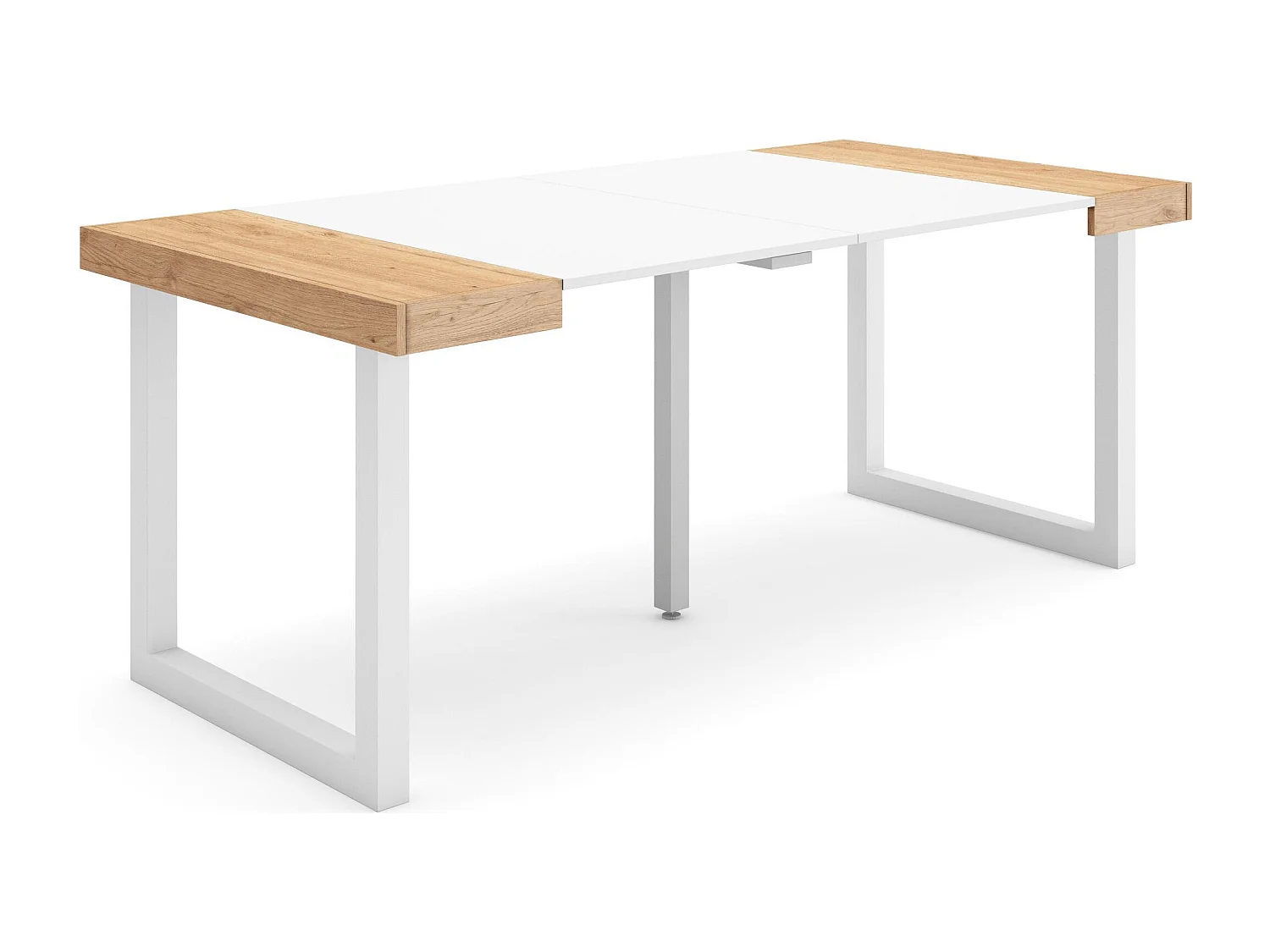 Mesa Consola Extensível, 180x90x73cm, Para 8 pessoas, Pés de madeira, Carvahlo e branco