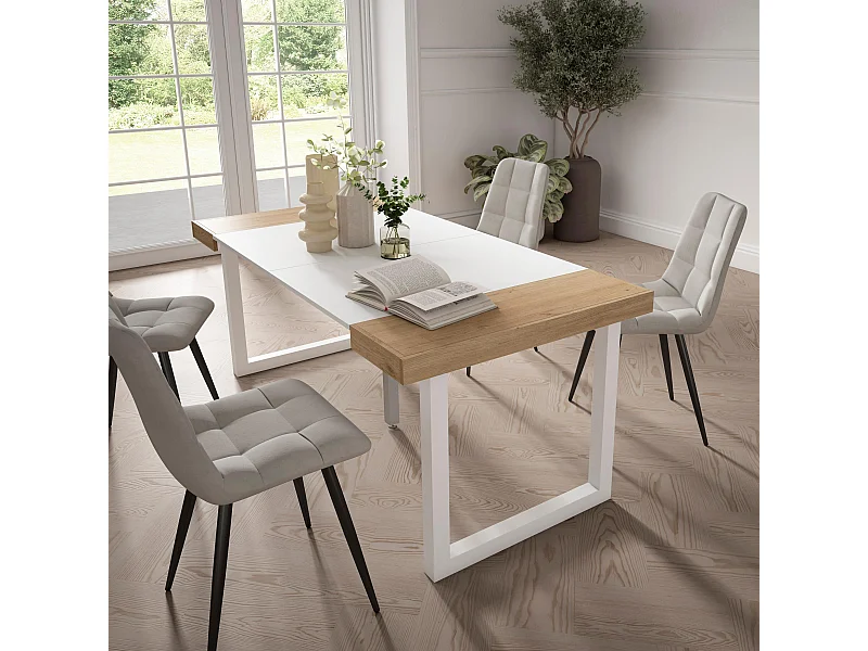 Mesa Consola Extensível, 180x90x73cm, Para 8 pessoas, Pés de madeira, Carvahlo e branco