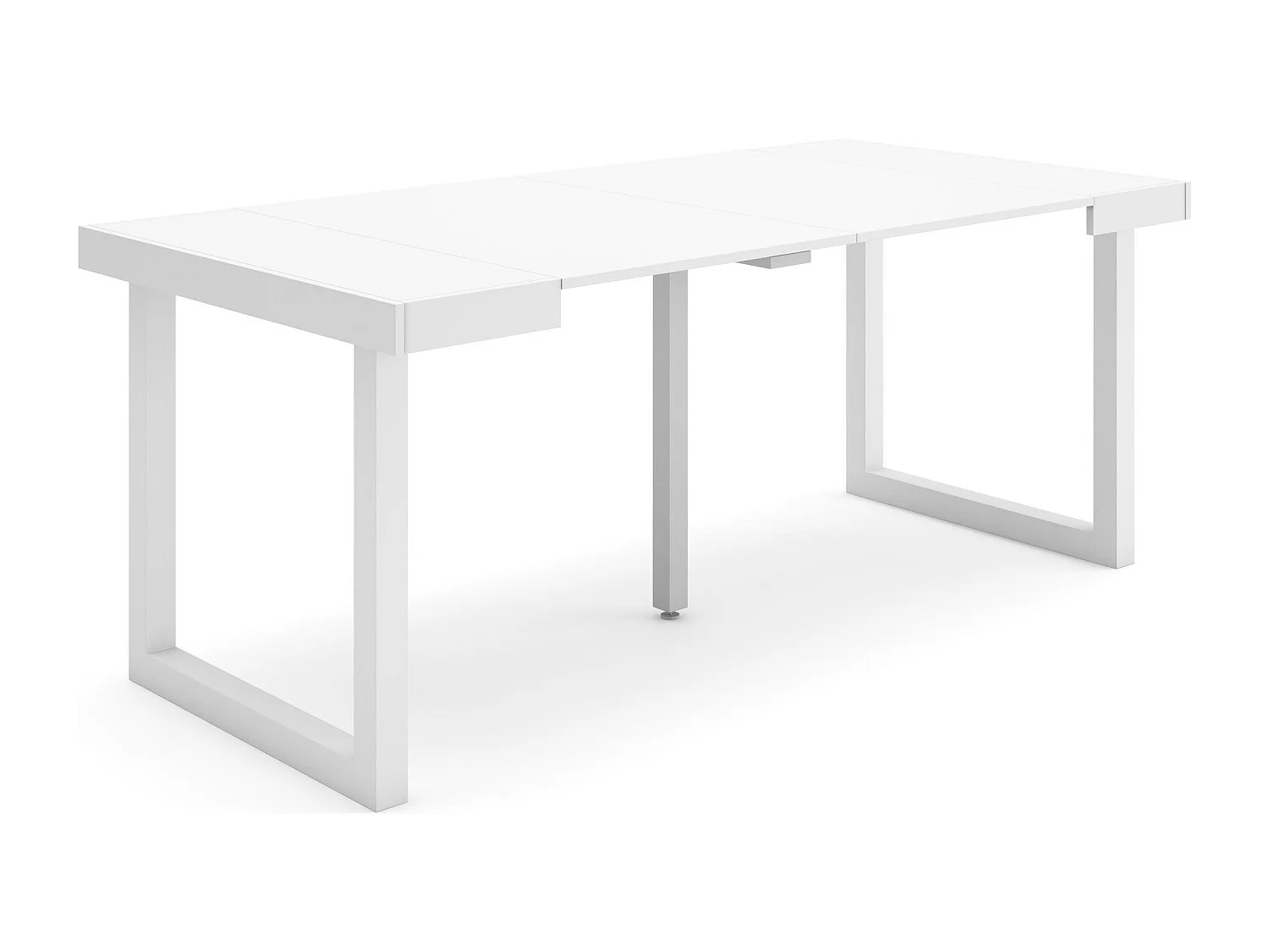 Table console extensible, 180x90x73cm, Pour 8 personnes, Pieds bois massif, Blanc