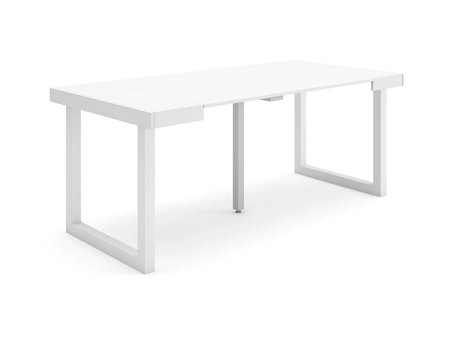 Table console extensible, 180x90x73cm, Pour 8 personnes, Pieds bois massif, Blanc
