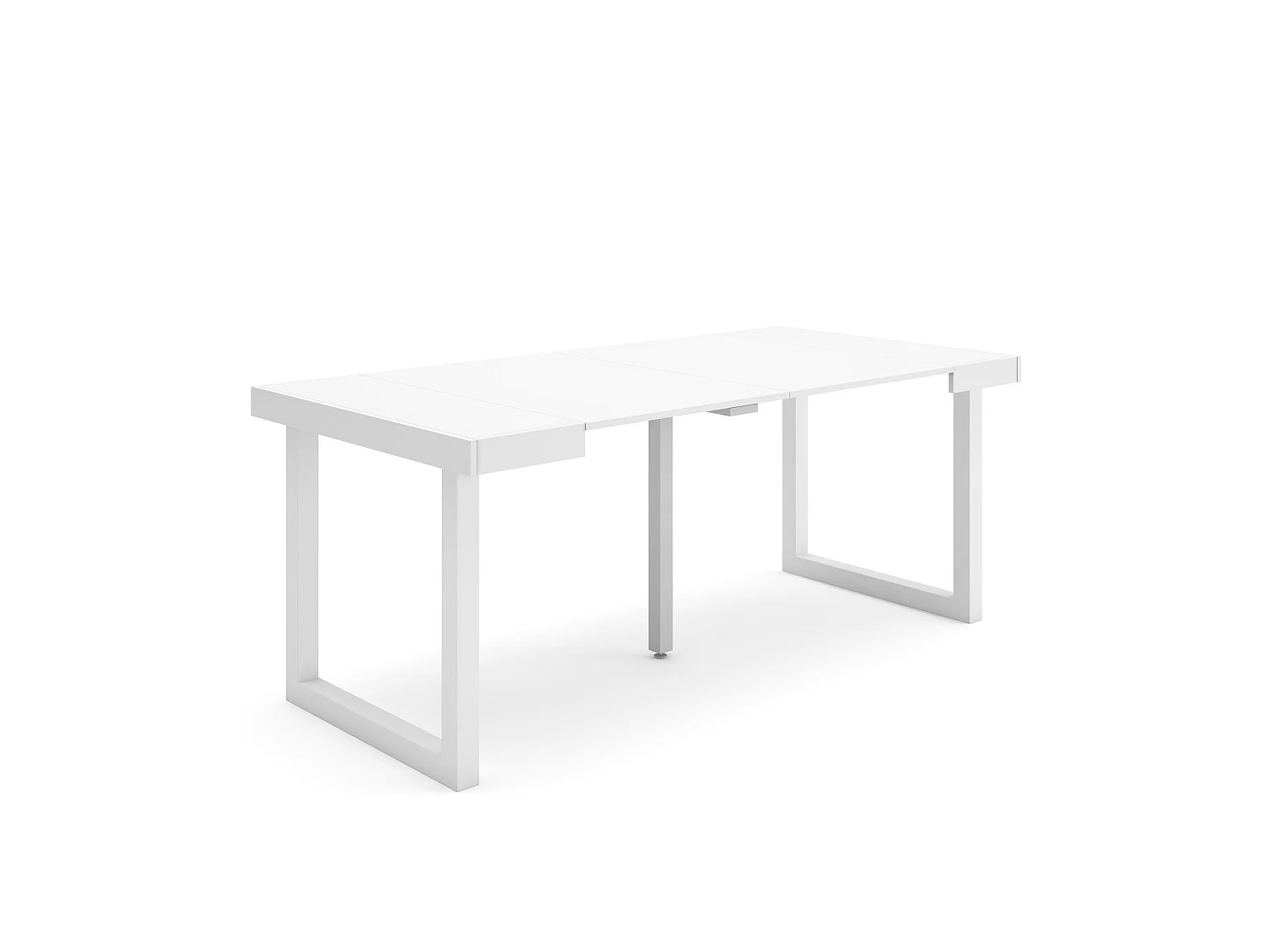 Table console extensible, 180x90x73cm, Pour 8 personnes, Pieds bois massif, Blanc