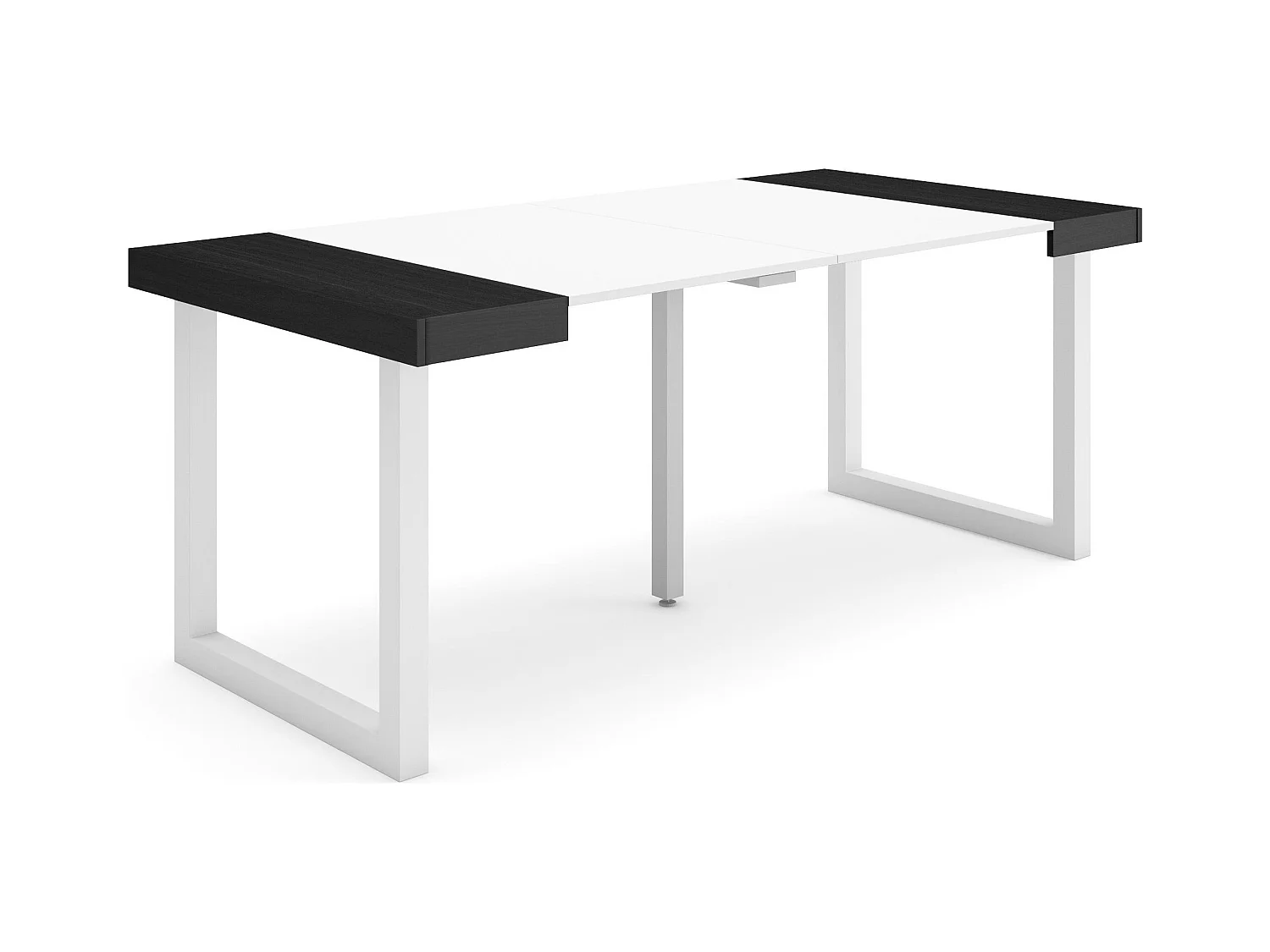 Table console extensible, 180x90x73cm, Pour 8 personnes, Pieds bois massif, Blanc et noir