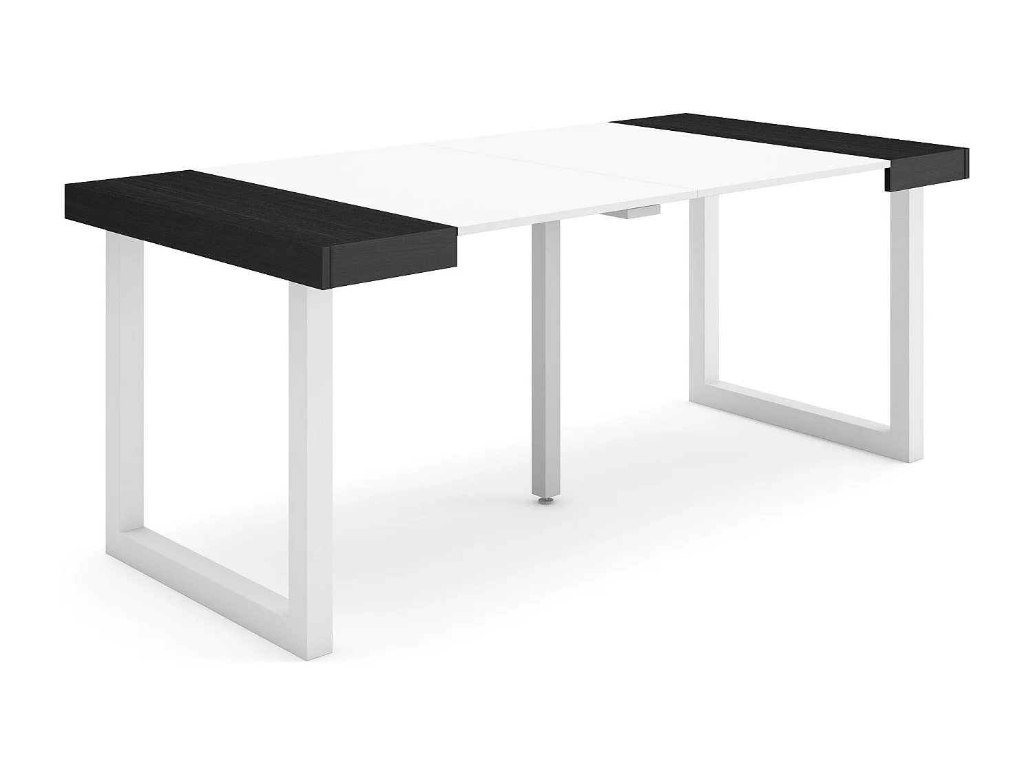 Mesa Consola Extensível, 180x90x73cm, Para 8 pessoas, Pés de madeira, Branco e preto