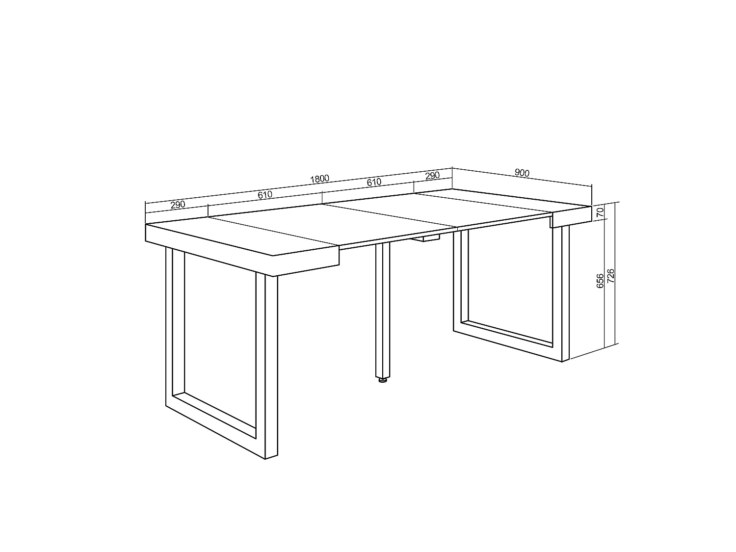 Mesa Consola Extensível, 180x90x73cm, Para 8 pessoas, Pés de madeira, Branco e preto