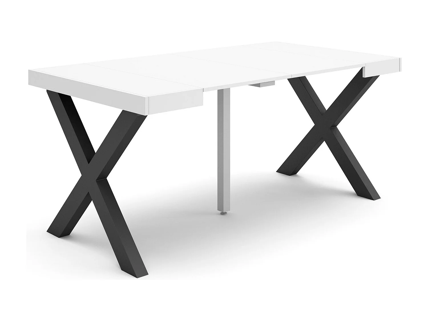 Ausziehbarertisch, 160x90x73cm, Für 8 Gäste, Massivholz Beine, Weiß