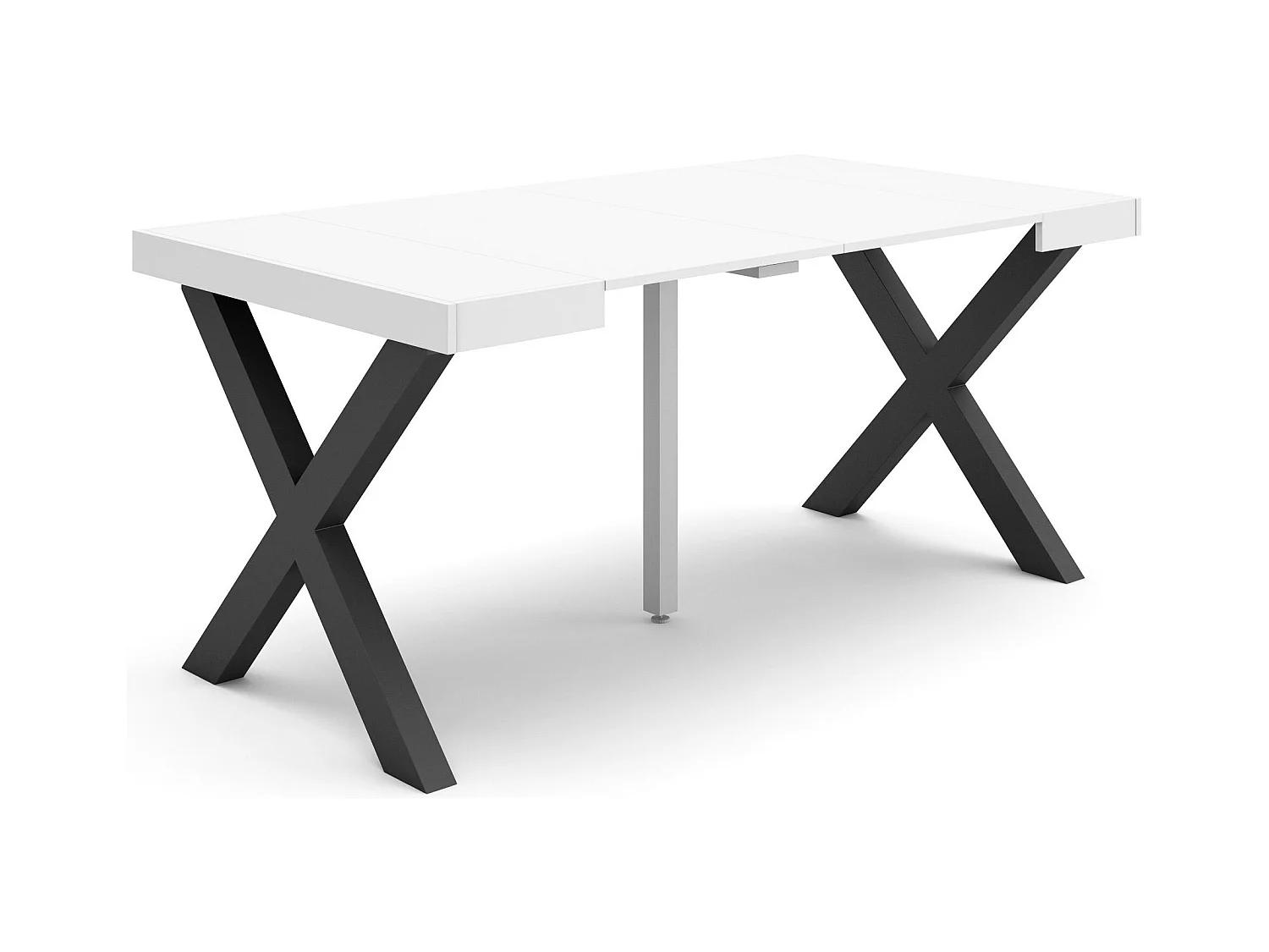 Table console extensible, 160x90x73cm, Pour 8 personnes, Pieds bois massif, Blanc