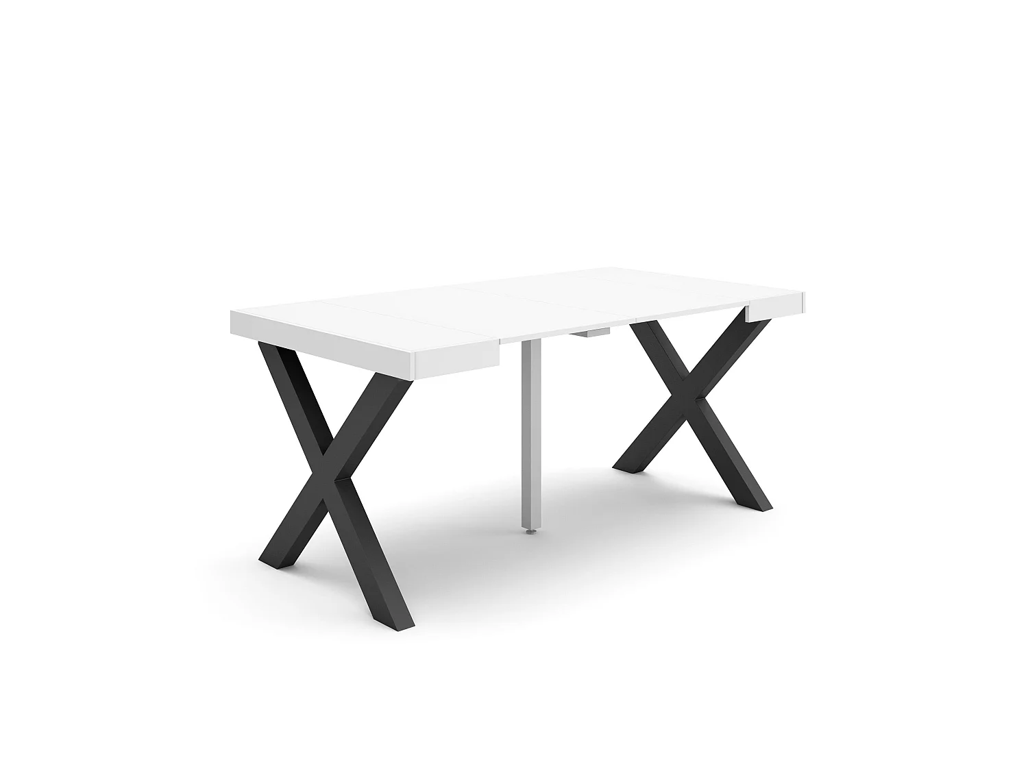 Table console extensible, 160x90x73cm, Pour 8 personnes, Pieds bois massif, Blanc