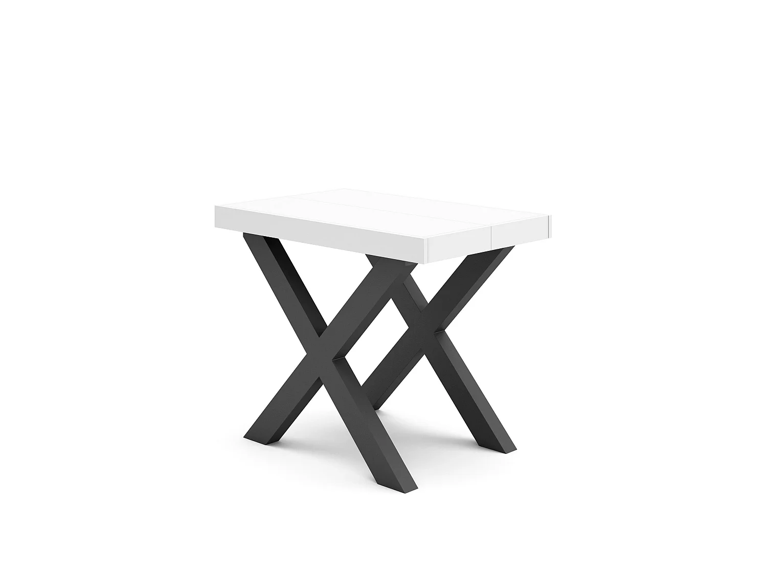 Table console extensible, 160x90x73cm, Pour 8 personnes, Pieds bois massif, Blanc
