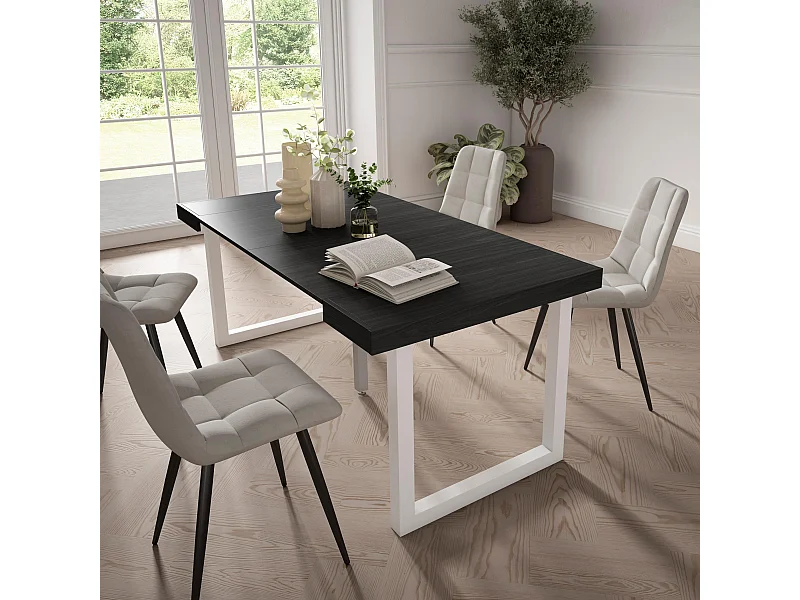 Mesa Consola Extensível, 180x90x73cm, Para 8 pessoas, Pés de madeira, Preto