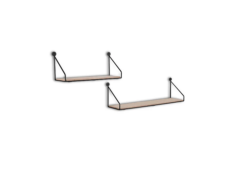 Dana - Set de 2 étagères murales - Naturel/Noir - 30x10x13cm et 45x10x13cm