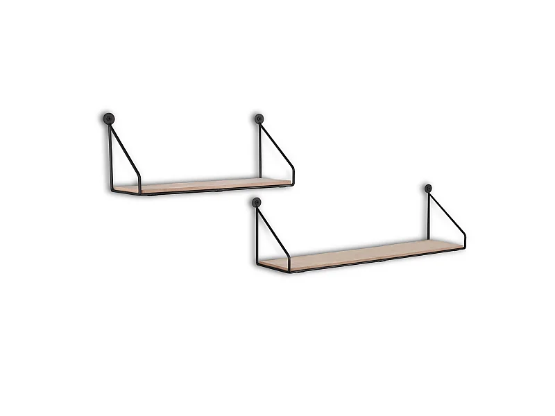 Dana - Set de 2 étagères murales - Naturel/Noir - 30x10x13cm et 45x10x13cm