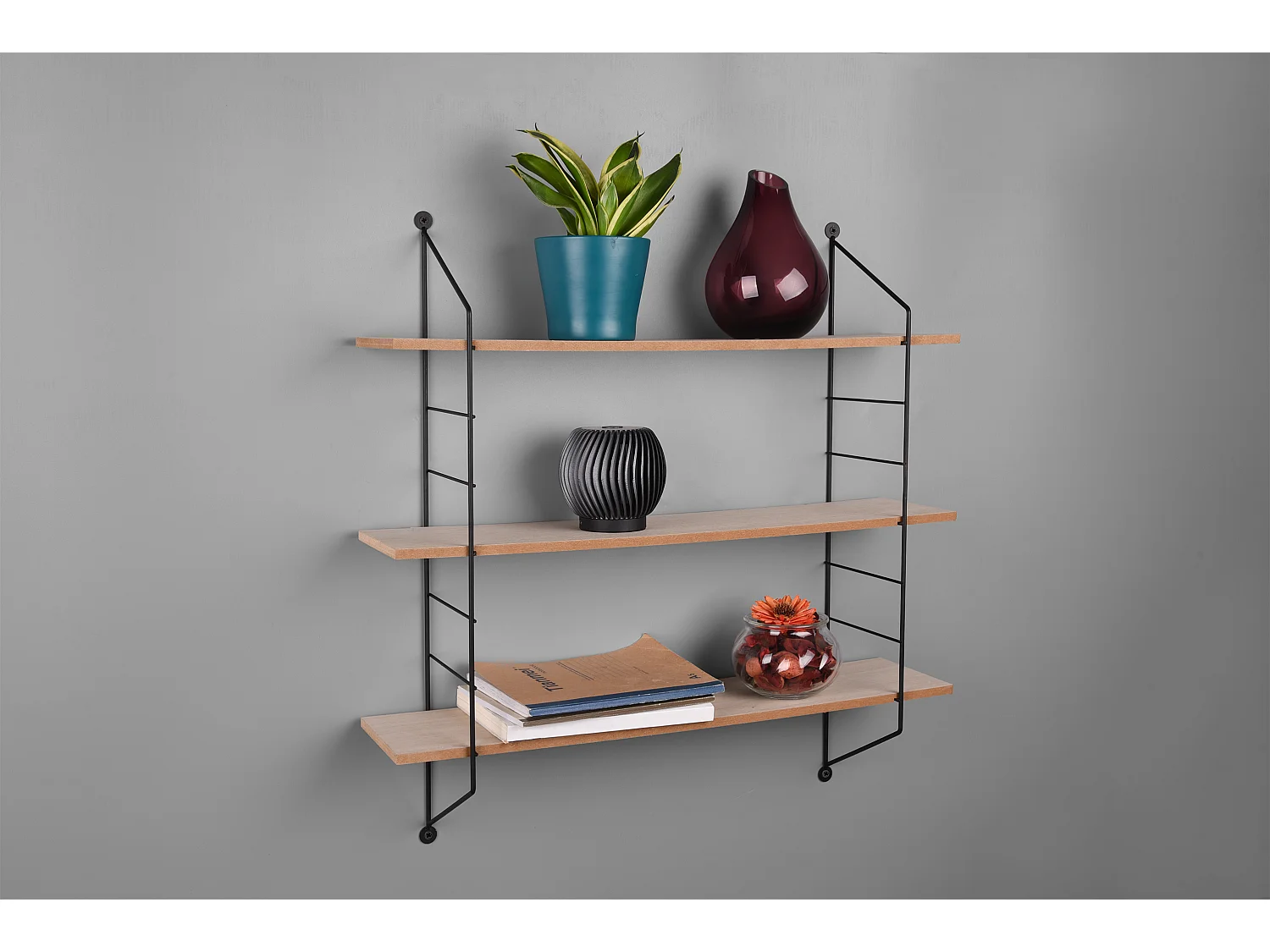 Clara - Étagère murale - Noir - 60x14,5x62cm