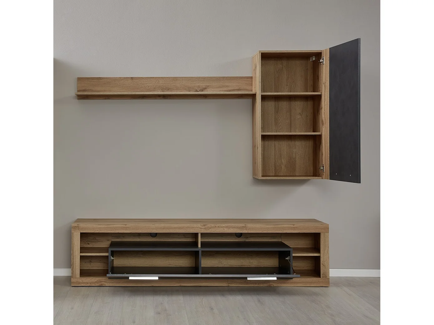 Meuble suspendu chêne Wotan et gris Roska