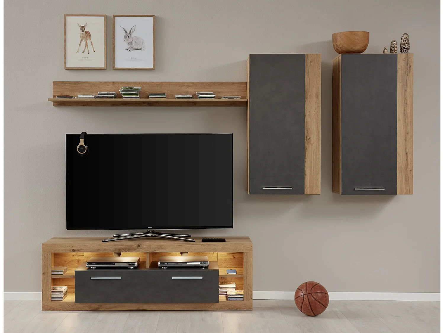 Meuble suspendu chêne Wotan et gris Roska