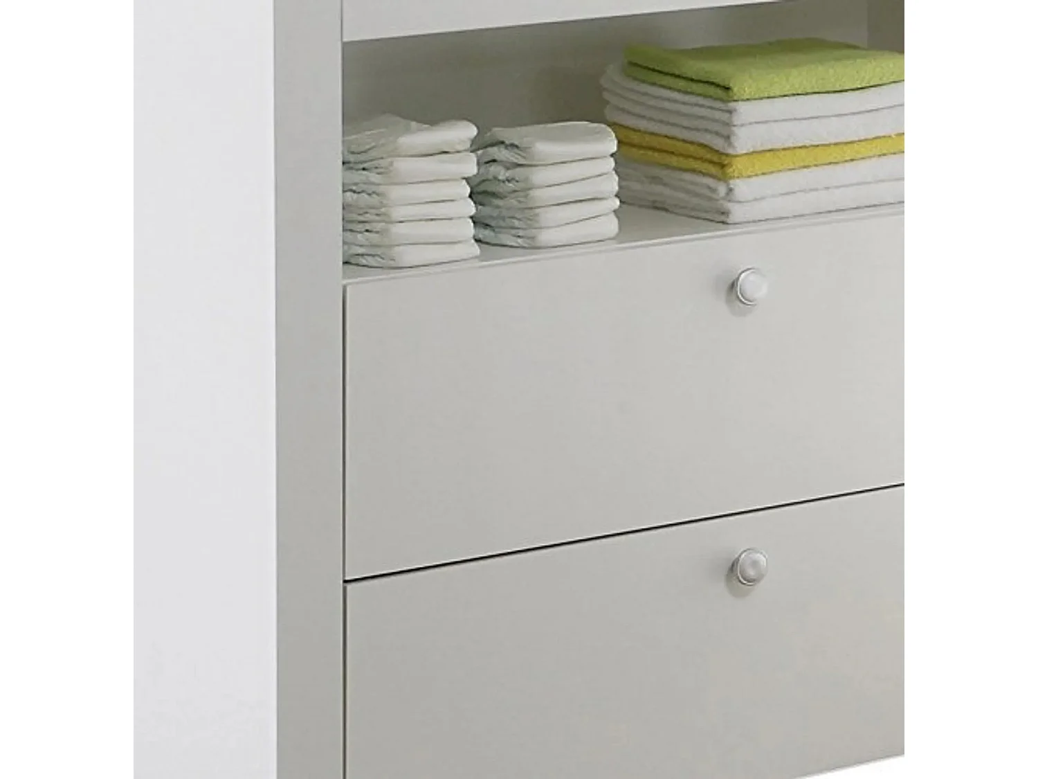 Commode bébé 2 tiroirs avec plan à langer mélaminé blanc Kenan