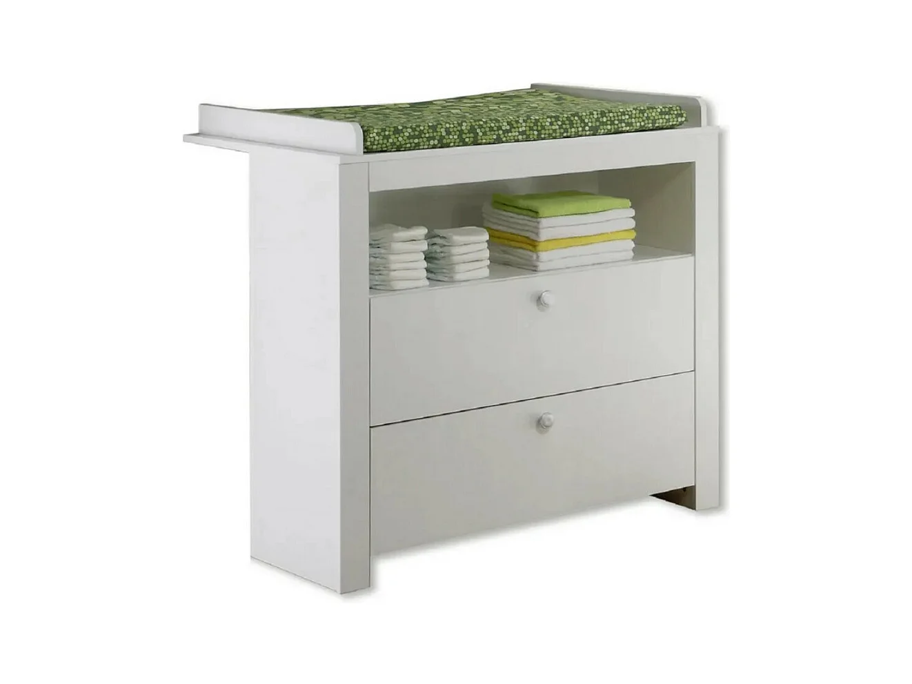 Commode bébé 2 tiroirs avec plan à langer mélaminé blanc Kenan