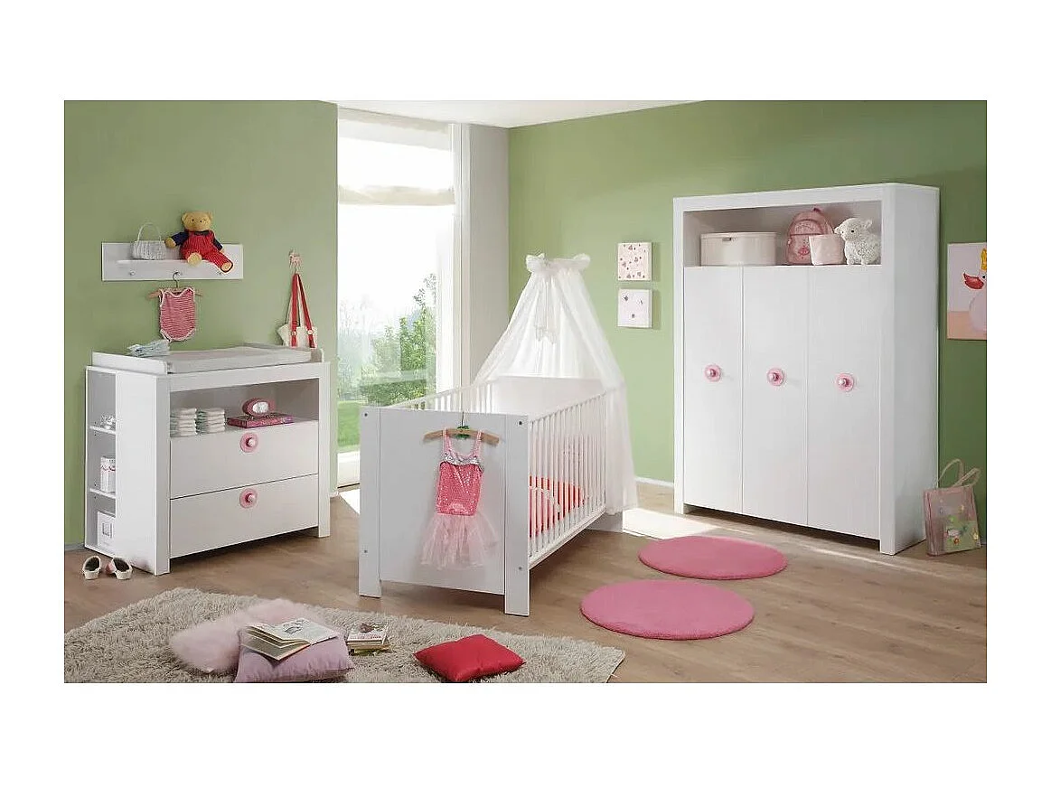 Commode bébé 2 tiroirs avec plan à langer mélaminé blanc Kenan
