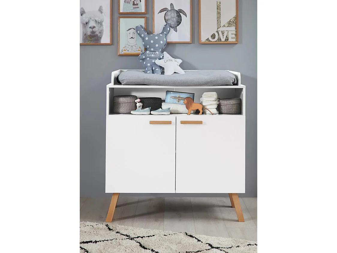 Commode à langer 2 portes mélaminé blanc Mathys