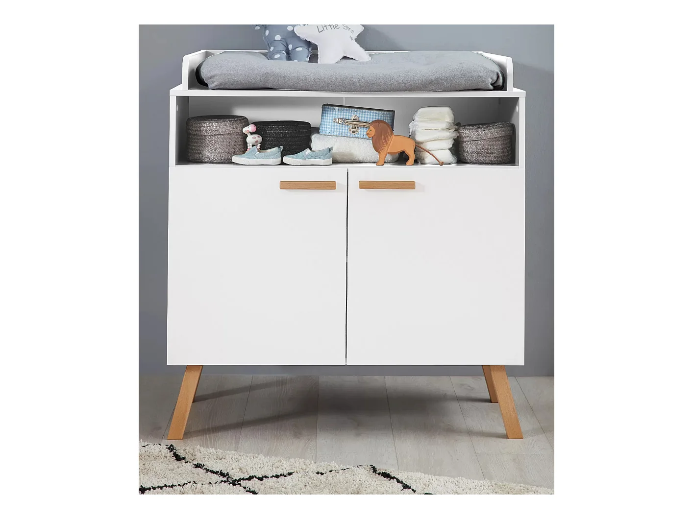 Commode à langer 2 portes mélaminé blanc Mathys