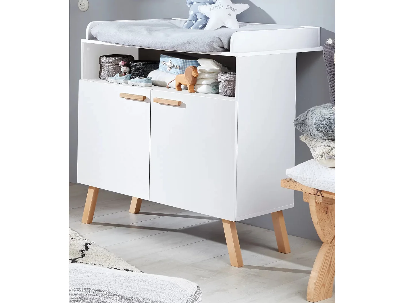 Commode à langer 2 portes mélaminé blanc Mathys