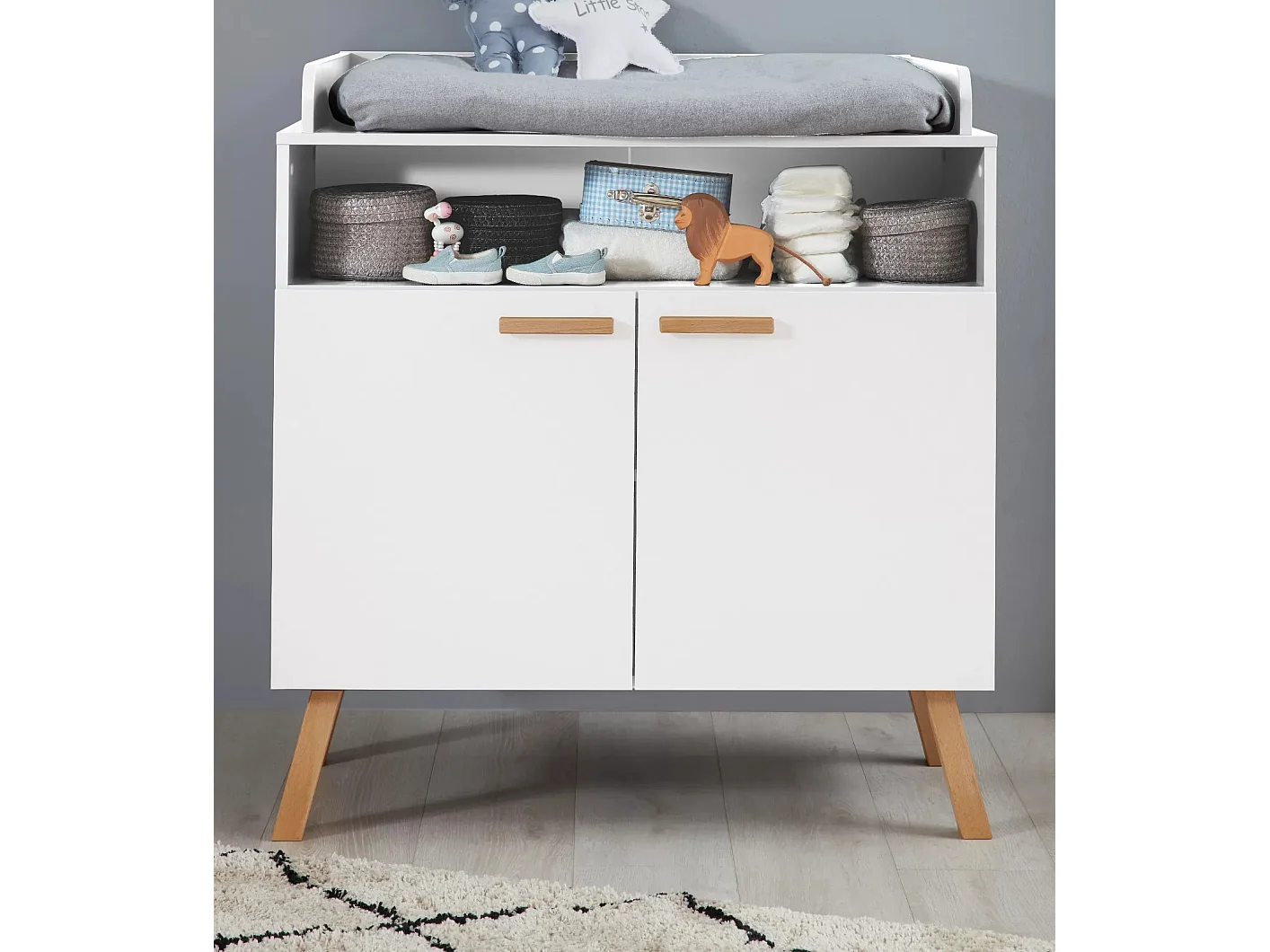 Commode à langer 2 portes mélaminé blanc Mathys