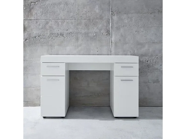 Bureau 2 portes 2 tiroirs laqué blanc Ellia