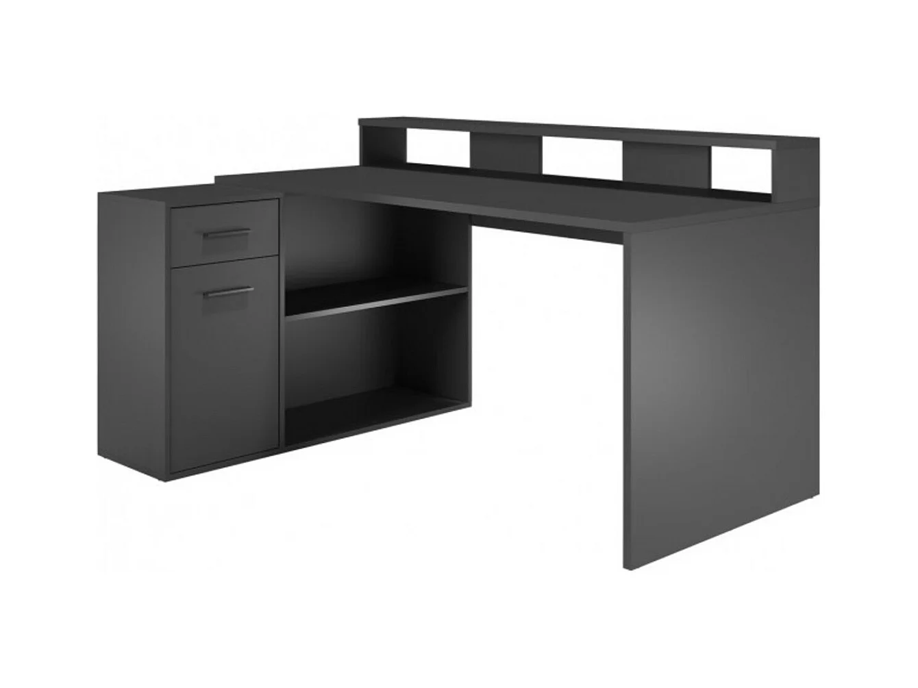 Bureau 1 porte 1 tiroir mélaminé gris mat Gamer