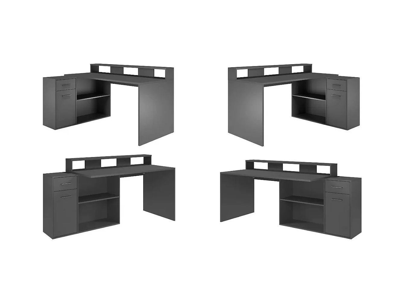 Bureau 1 porte 1 tiroir mélaminé gris mat Gamer
