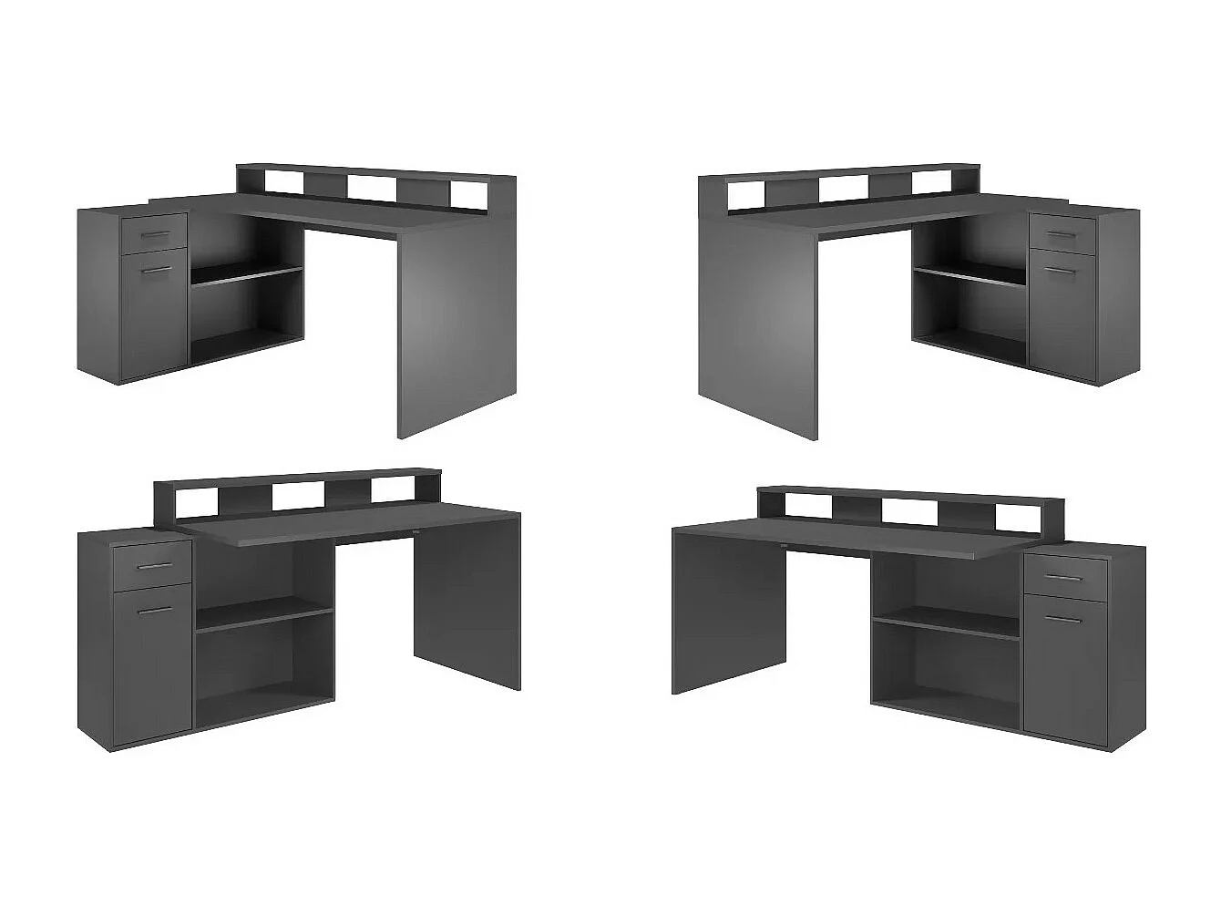 Bureau 1 porte 1 tiroir mélaminé gris mat Gamer