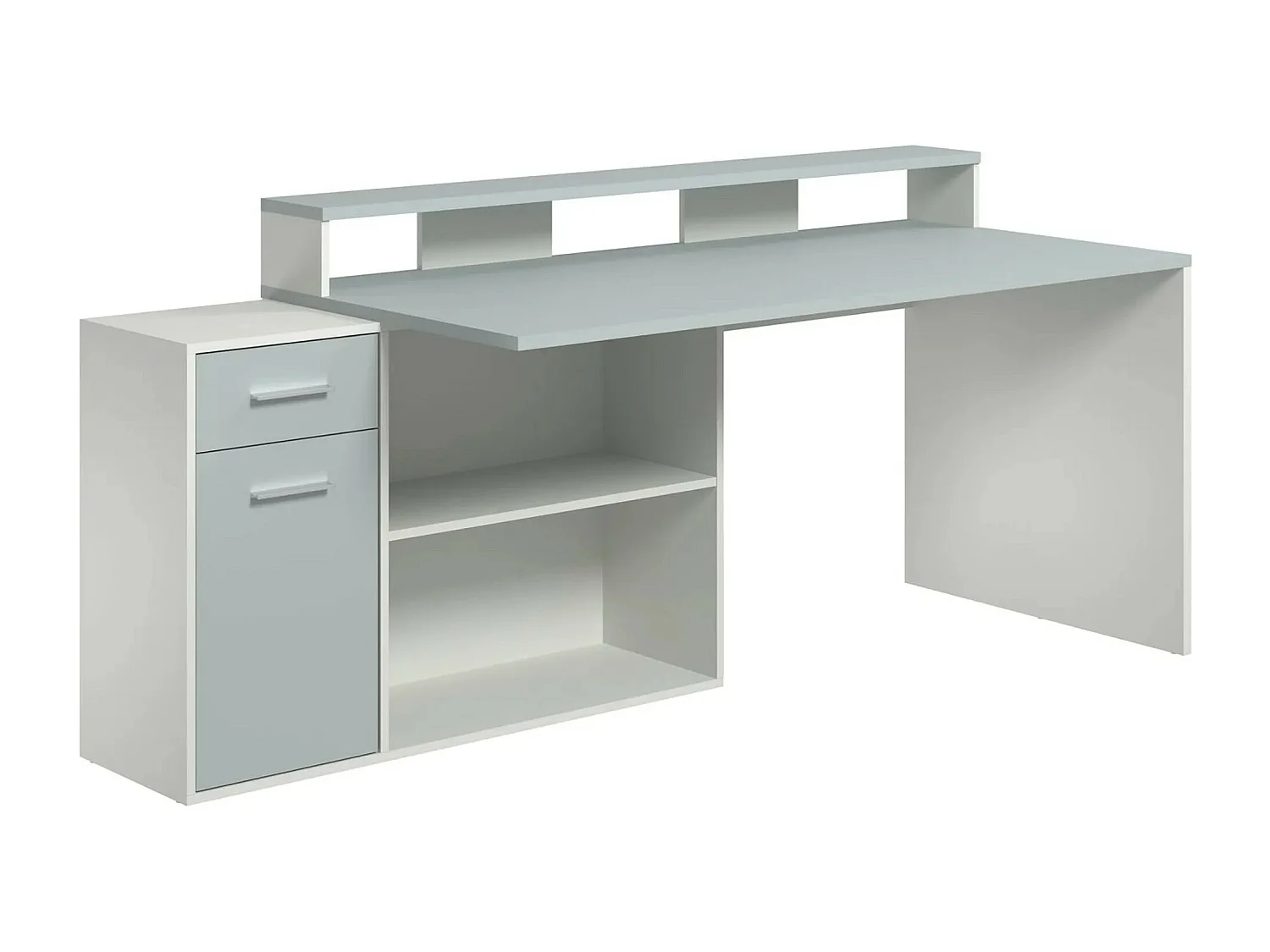 Bureau 1 porte 1 tiroir mélaminé blanc et gris Gamer