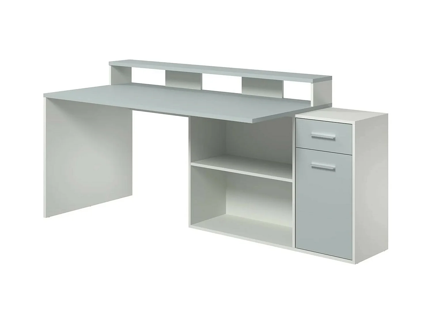 Bureau 1 deur 1 lade wit en grijs melamine Gamer