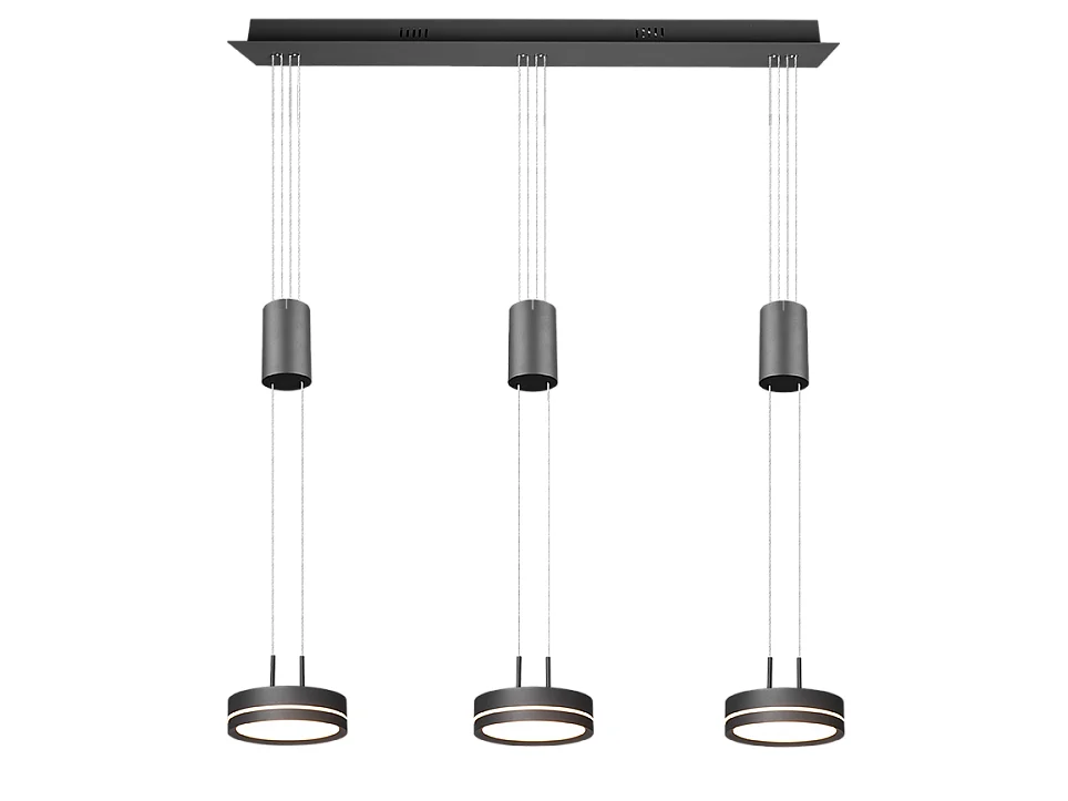 Lampada a sospensione LED 3 luci, alluminio, antracite, 85x150x14 cm, Franklin