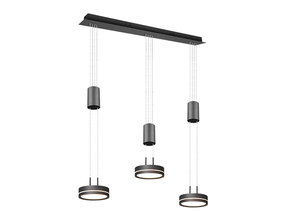 Lampada a sospensione LED 3 luci, alluminio, antracite, 85x150x14 cm, Franklin
