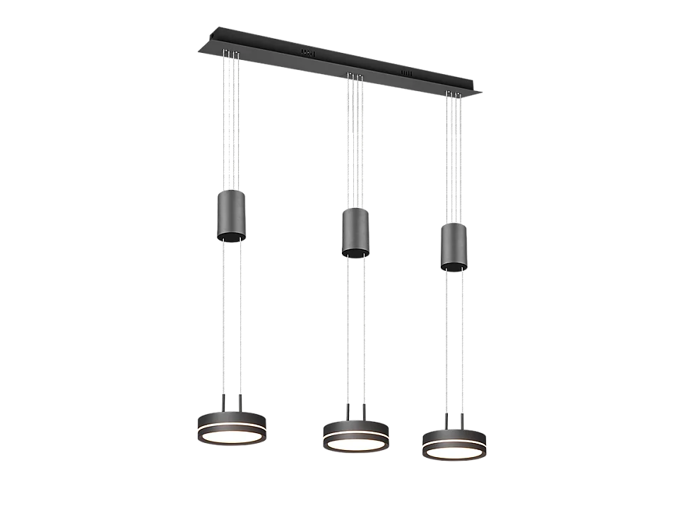 Lampada a sospensione LED 3 luci, alluminio, antracite, 85x150x14 cm, Franklin