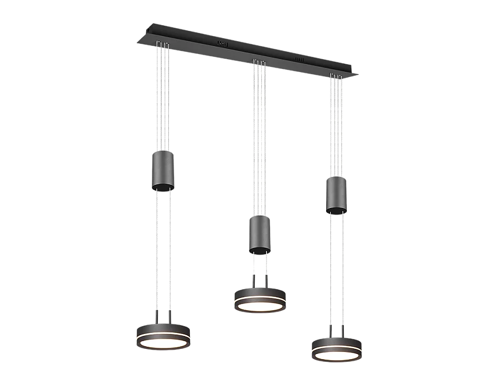 Lampada a sospensione LED 3 luci, alluminio, antracite, 85x150x14 cm, Franklin