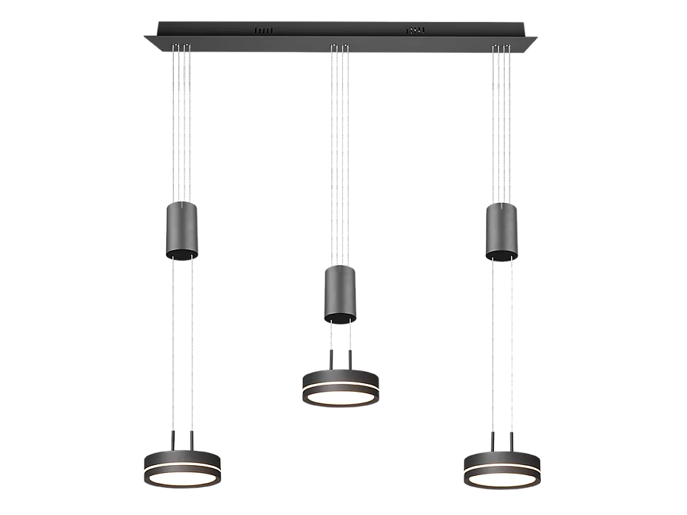 Lampada a sospensione LED 3 luci, alluminio, antracite, 85x150x14 cm, Franklin