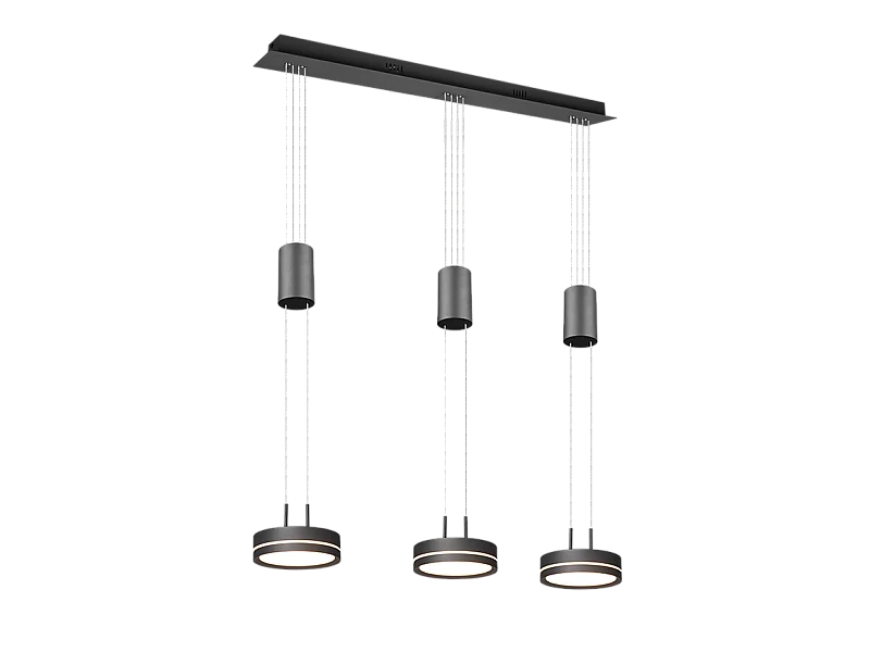 Lampada a sospensione LED 3 luci, alluminio, antracite, 85x150x14 cm, Franklin