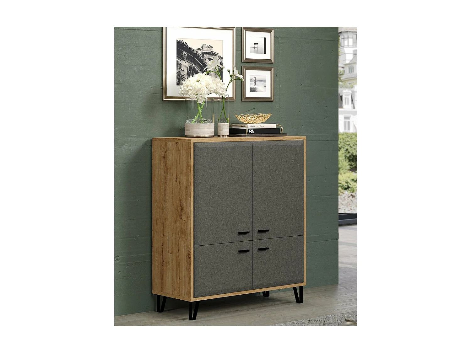 Blanshe Sideboard 4 Türen, grau.