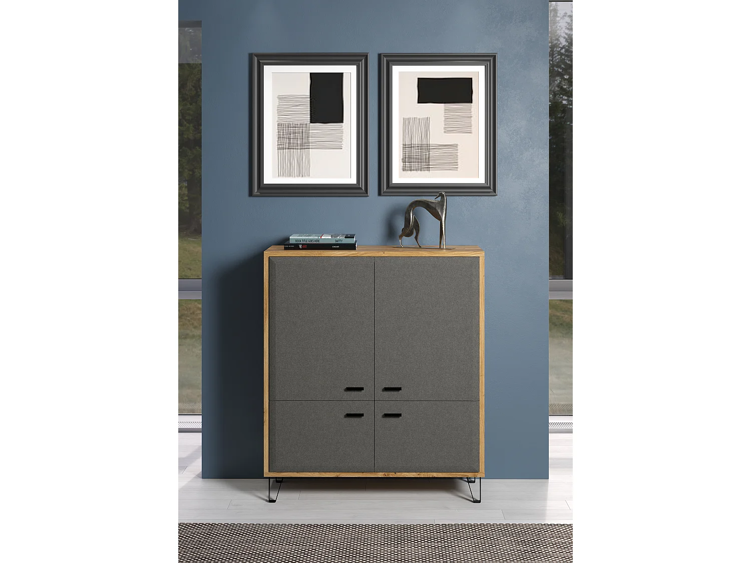 Blanshe Sideboard 4 Türen, grau.